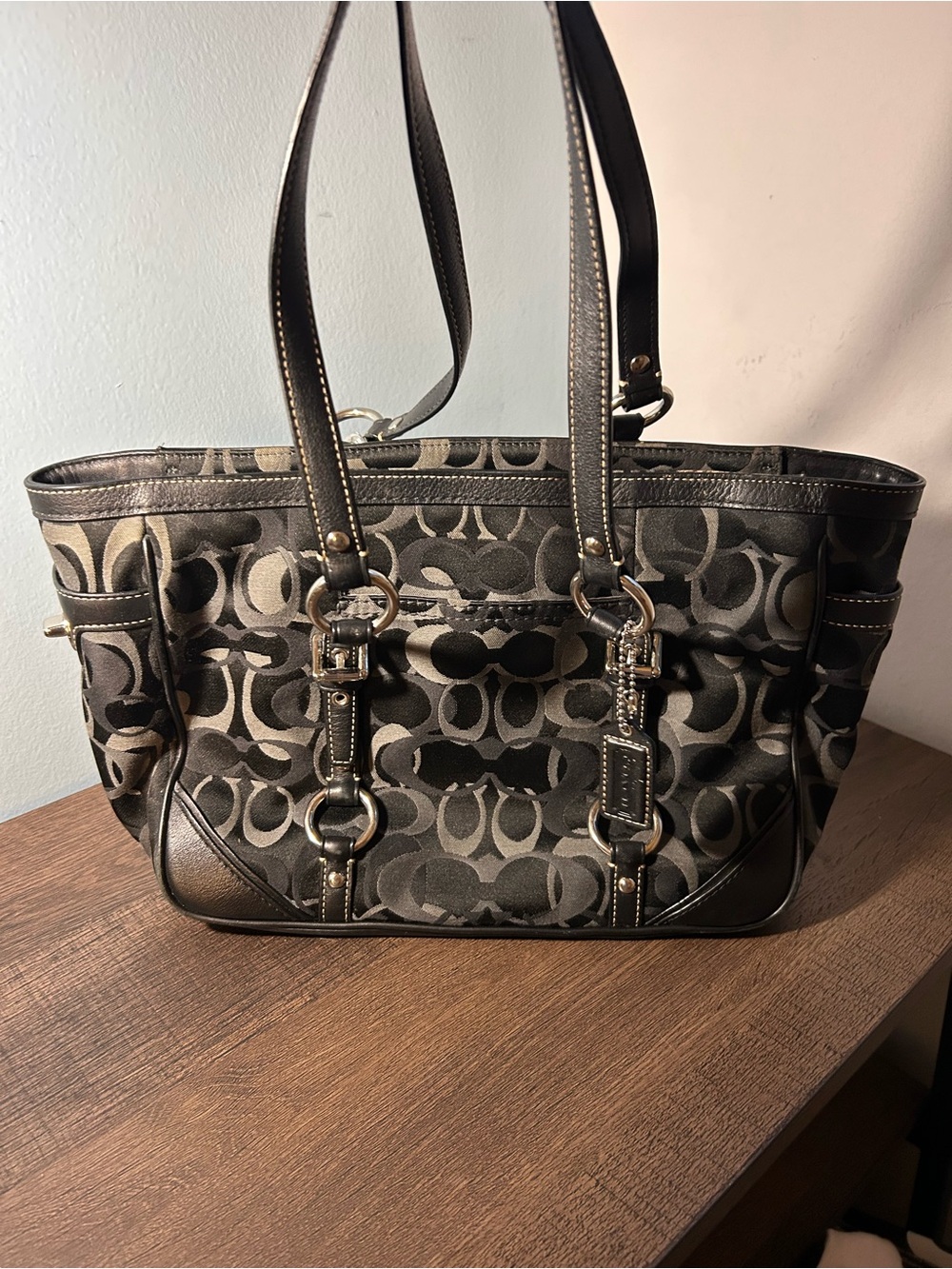 Coach Black and Gray Signature Canvas Tote